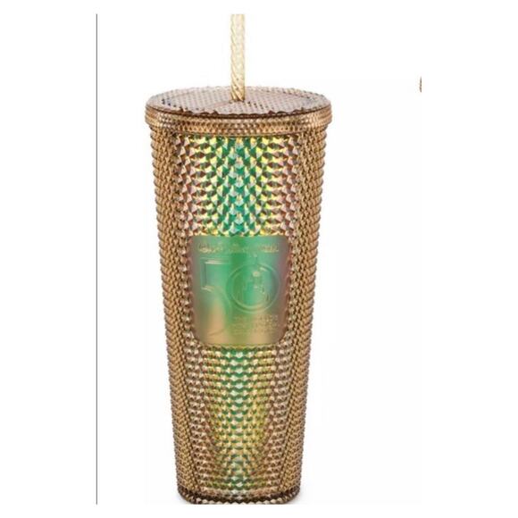 2023 Walt Disney World 50th Celebration Gold Starbucks Studded Tumbler Cup New - Picture 1 of 4